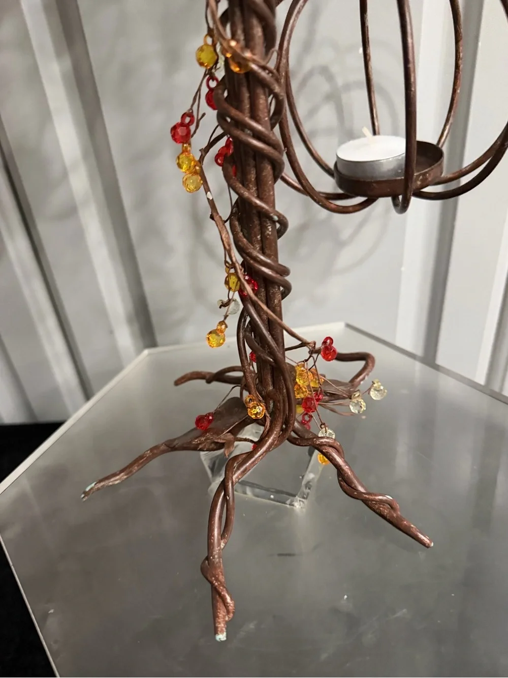 Pottery Barn Rustic Metal Bronze Brown Twig Branch 3 Pumpkins Tealight Holder